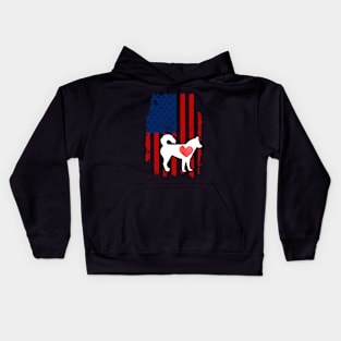 Siberian Husky Merica Usa American Flag Kids Hoodie